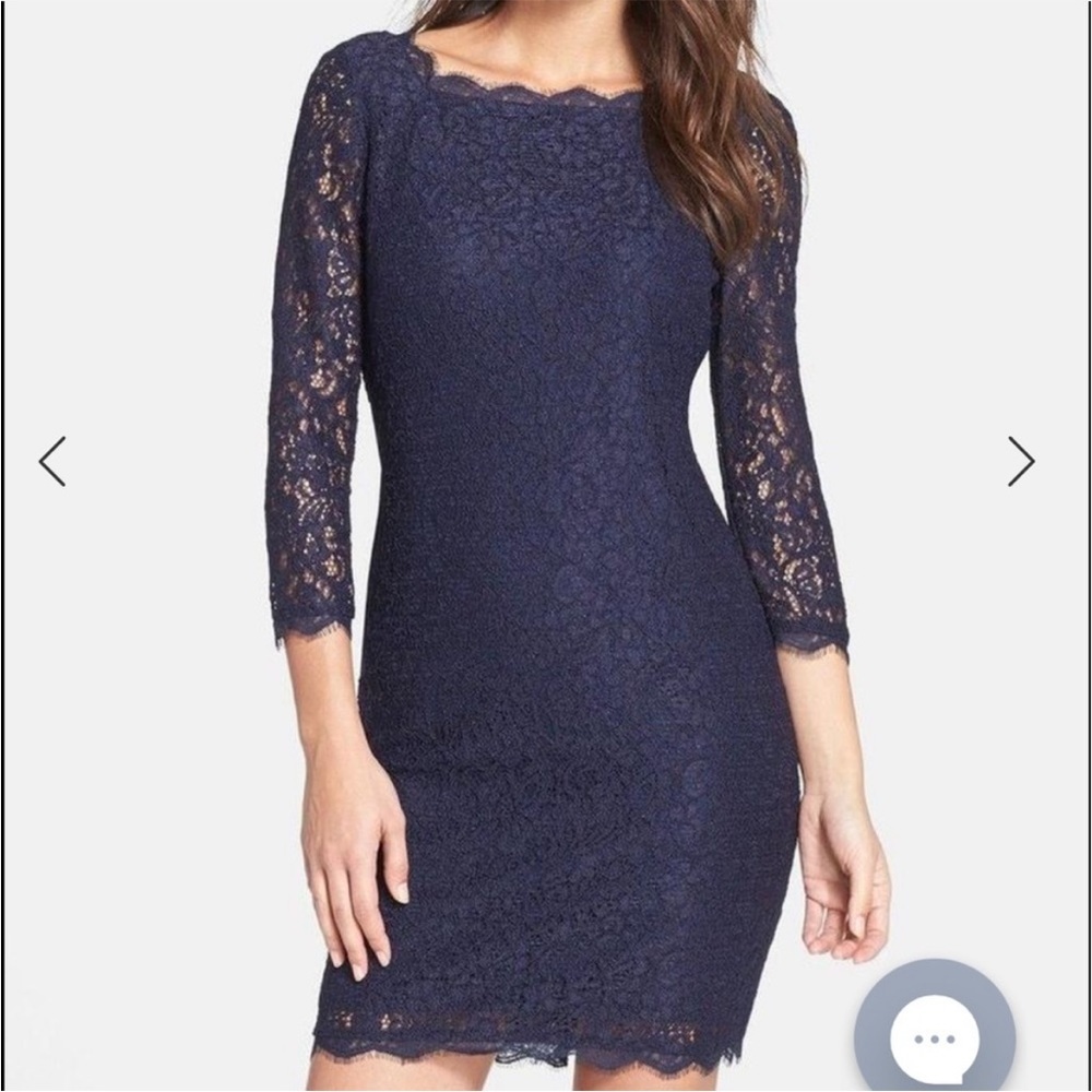 Adrianna Papell Lace 3/4 Sleeve Formal Dress
